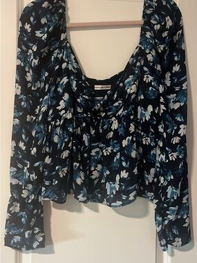 Abercrombie & Fitch Navy Blue Floral Long-Sleeve Top